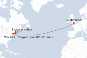 carte itinéraire croisière Transatlantique 14 jours au départ du port de Southampton