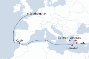 carte itinéraire croisière Méditerranée 9 jours au départ du port de Southampton
