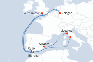 carte itinéraire croisière Europe du Nord 14 jours au départ du port de Southampton