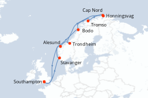 carte itinéraire croisière Asie 12 jours au départ du port de Southampton