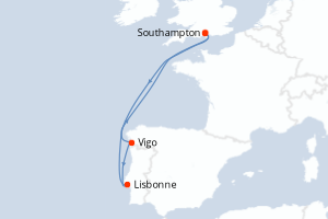 carte itinéraire croisière Europe du Nord 7 jours au départ du port de Southampton