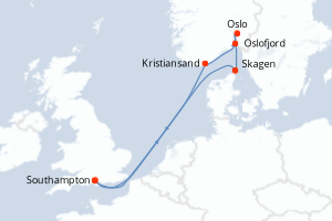 carte itinéraire croisière Asie 7 jours au départ du port de Southampton