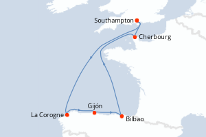 carte itinéraire croisière Europe du Nord 7 jours au départ du port de Southampton