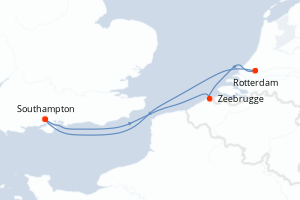 Carte de l'itinéraire de croisière Southampton-Southampton d'une durée de 4 jours