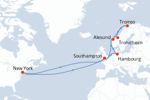 carte itinéraire croisière Amérique du Nord 26 jours au départ du port de New York