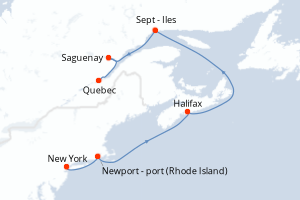 carte itinéraire croisière Amérique du Nord 7 jours au départ du port de New York