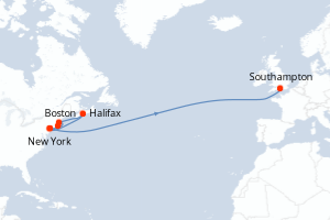 carte itinéraire croisière Transatlantique 14 jours au départ du port de New York