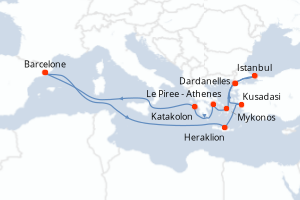carte itinéraire croisière Méditerranée 14 jours au départ du port de Barcelone