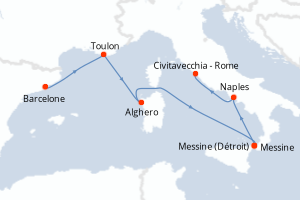 carte itinéraire croisière Sicile 7 jours au départ du port de Barcelone