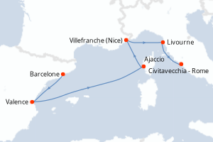 carte itinéraire croisière Méditerranée 7 jours au départ du port de Barcelone