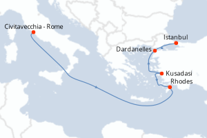 carte itinéraire croisière Méditerranée 7 jours au départ du port de Civitavecchia - Rome