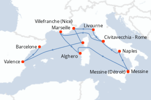 carte itinéraire croisière Asie 14 jours au départ du port de Civitavecchia - Rome