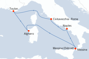 carte itinéraire croisière Sicile 7 jours au départ du port de Civitavecchia - Rome