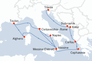 carte itinéraire croisière Adriatique 14 jours au départ du port de Civitavecchia - Rome