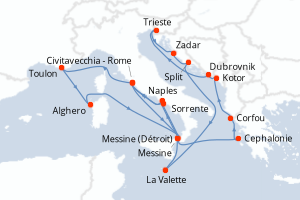 carte itinéraire croisière Asie 21 jours au départ du port de Civitavecchia - Rome