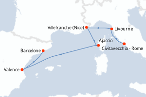 carte itinéraire croisière Méditerranée 7 jours au départ du port de Civitavecchia - Rome