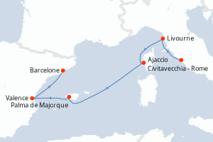 carte itinéraire croisière Méditerranée 7 jours au départ du port de Civitavecchia - Rome