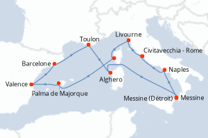 Carte de l'itinéraire de croisière Civitavecchia - Rome-Civitavecchia - Rome d'une durée de 14 jours