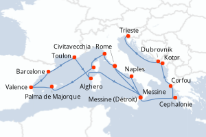 carte itinéraire croisière Adriatique 21 jours au départ du port de Civitavecchia - Rome