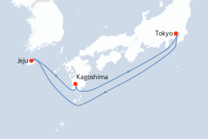 Carte de l'itinéraire de croisière Tokyo-Tokyo d'une durée de 5 jours