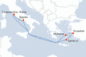 carte itinéraire croisière Méditerranée 7 jours au départ du port de Civitavecchia - Rome