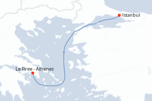 carte itinéraire croisière Méditerranée 2 jours au départ du port de Le Piree - Athenes