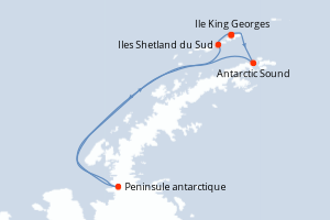 Carte de l'itinéraire de croisière Ile King Georges-Ile King Georges d'une durée de 6 jours