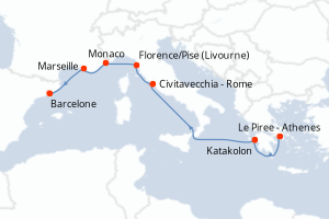carte itinéraire croisière Méditerranée 7 jours au départ du port de Le Piree - Athenes