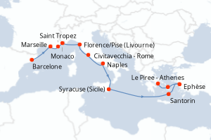 carte itinéraire croisière Sicile 12 jours au départ du port de Barcelone