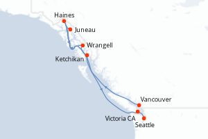 carte itinéraire croisière Alaska 9 jours au départ du port de Vancouver