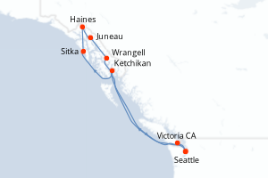 carte itinéraire croisière Alaska 10 jours au départ du port de Seattle