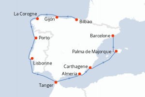 carte itinéraire croisière Méditerranée 10 jours au départ du port de Bilbao