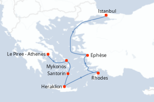 carte itinéraire croisière Méditerranée 7 jours au départ du port de Istanbul