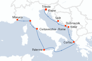 carte itinéraire croisière Sicile 10 jours au départ du port de Monaco Monte-Carlo