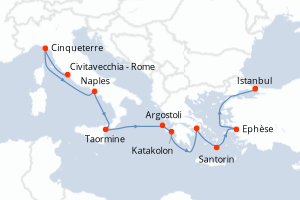 carte itinéraire croisière Sicile 11 jours au départ du port de Civitavecchia - Rome