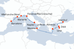 carte itinéraire croisière Sicile 10 jours au départ du port de Istanbul