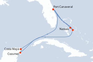 carte itinéraire croisière Caraïbes Bahamas 11 jours au départ du port de Port Canaveral
