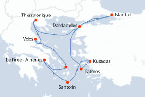 carte itinéraire croisière Méditerranée 11 jours au départ du port de Le Piree - Athenes