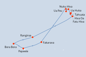 Carte de l'itinéraire de croisière Papeete-Papeete d'une durée de 11 jours
