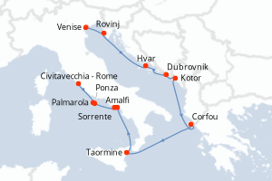 carte itinéraire croisière Adriatique 11 jours au départ du port de Venise