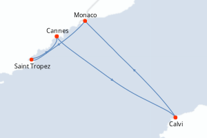 carte itinéraire croisière Méditerranée 4 jours au départ du port de Cannes