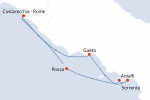 Carte de l'itinéraire de croisière Civitavecchia - Rome-Civitavecchia - Rome d'une durée de 5 jours
