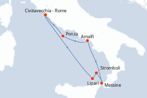carte itinéraire croisière Sicile 6 jours au départ du port de Civitavecchia - Rome