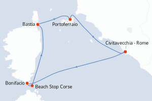 Carte de l'itinéraire de croisière Civitavecchia - Rome-Civitavecchia - Rome d'une durée de 4 jours