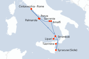 Carte de l'itinéraire de croisière Civitavecchia - Rome-Civitavecchia - Rome d'une durée de 7 jours