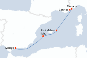 carte itinéraire croisière Méditerranée 6 jours au départ du port de Malaga