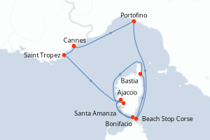 carte itinéraire croisière Méditerranée 6 jours au départ du port de Cannes