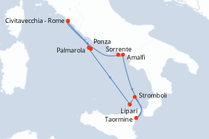 carte itinéraire croisière Sicile 6 jours au départ du port de Civitavecchia - Rome