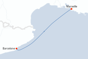 Carte itinéraire croisière France, Espagne - 1 jours au départ de Marseille - Méditerranée