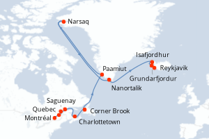 carte itinéraire croisière Europe du Nord 16 jours au départ du port de Montréal